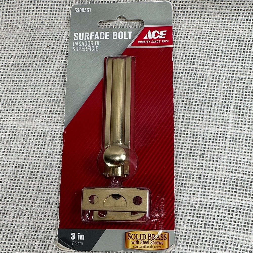 Ace Solid Brass Surface‎ Bolt 3” Door Lock Slide Latch NOS Sealed